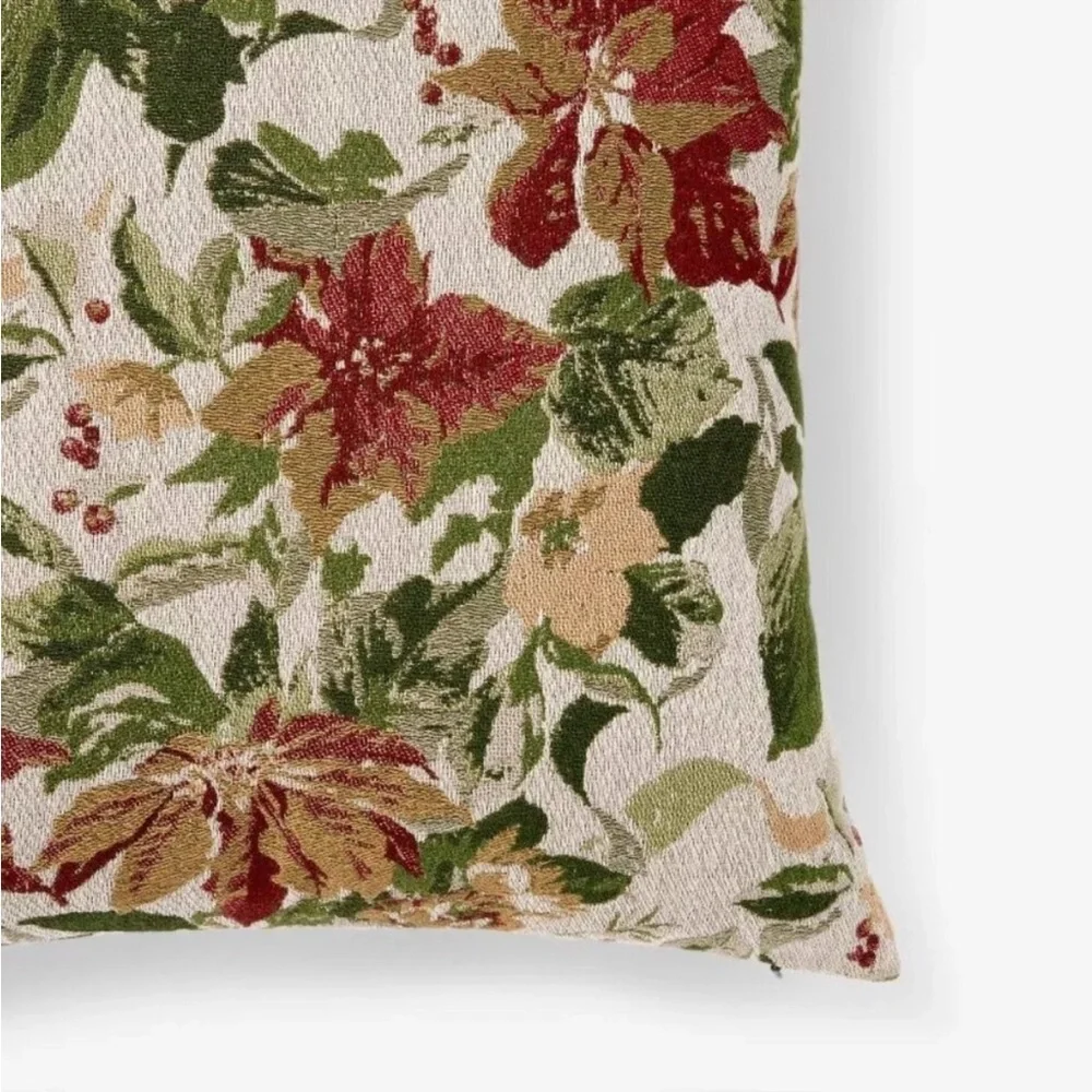 Threshold Studio McGee Woven Holiday Floral Square Throw Pillow Red/Green/Cream